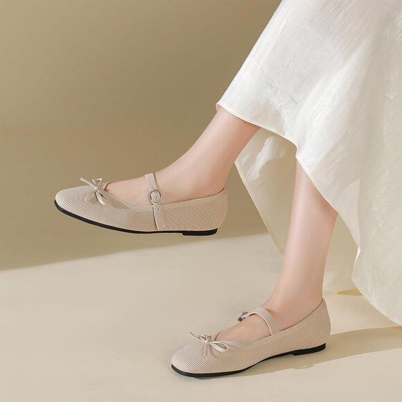 Women Apricot Fabric upper and rubber sole Casual Ballet Flats with Ankle Strap - Picture 6 of 6